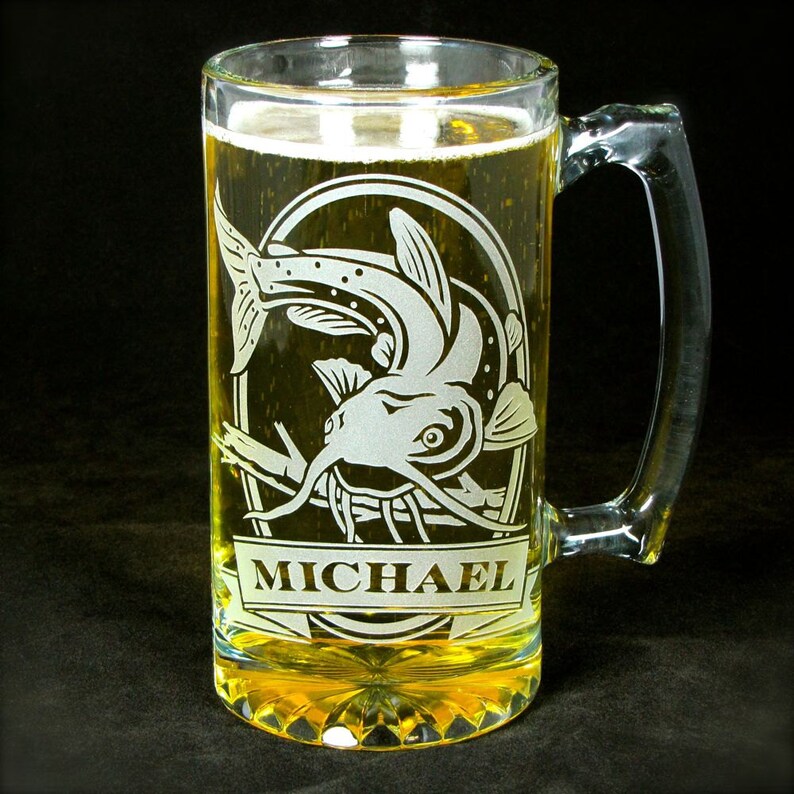 Personalized Catfish Beer Mug, Engraved Gifts for Men image 1