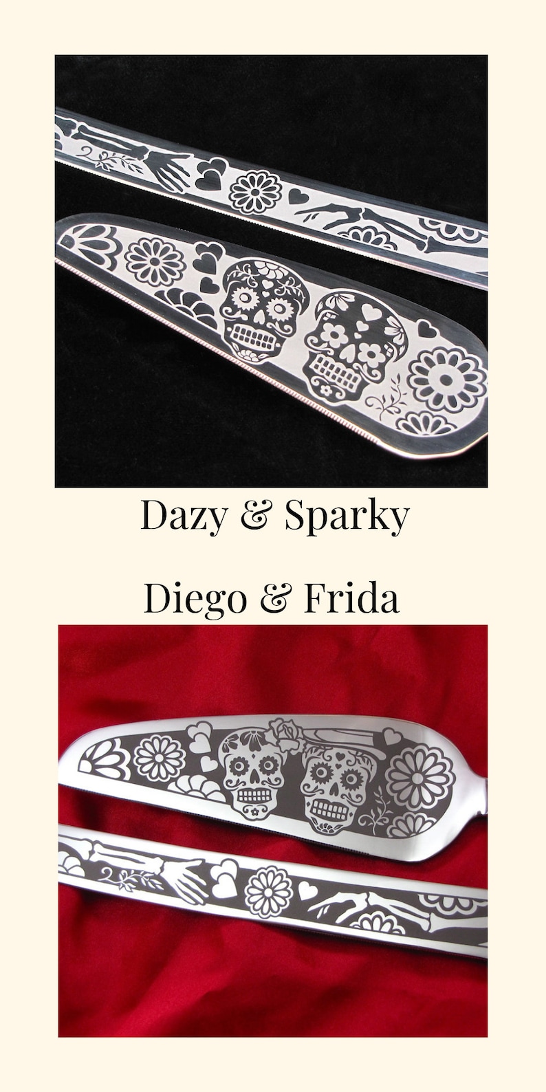 Dia De Los Muertos Wedding Cake Server Set Calavera Gift for Bride and Groom, Mis Quince, Quinceanera image 2