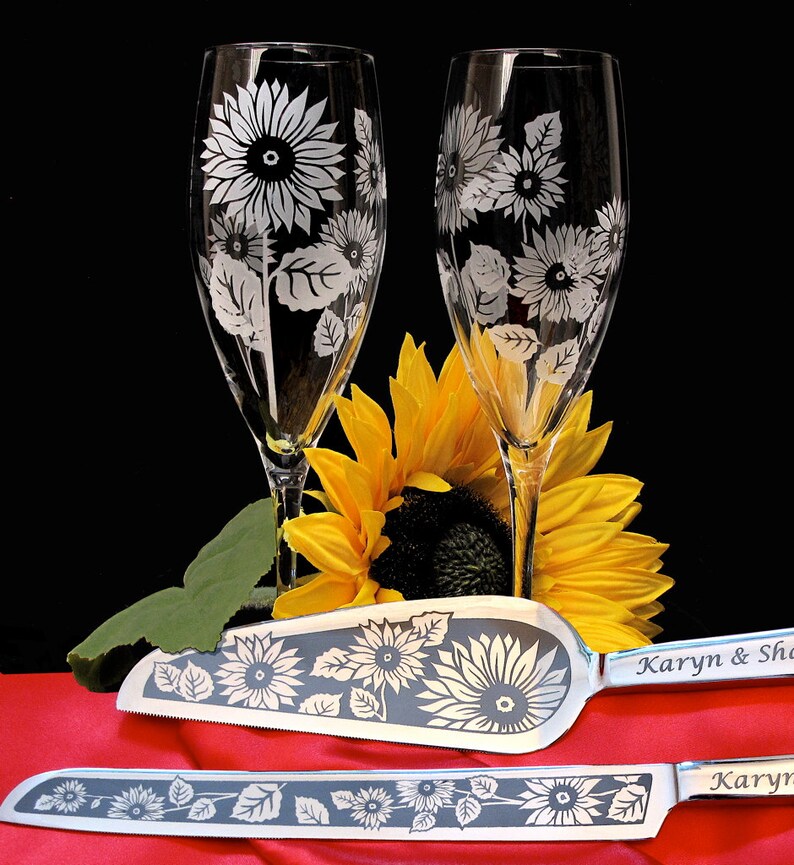 Sunflower Wedding Cake Server and Knife Set Personalized Etsy