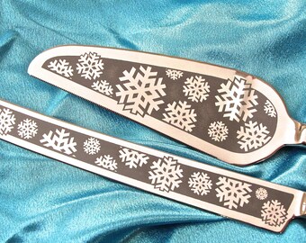 Snowflake Wedding Cake Server and Knife Set Winter Wedding Theme, Engagement Party Present