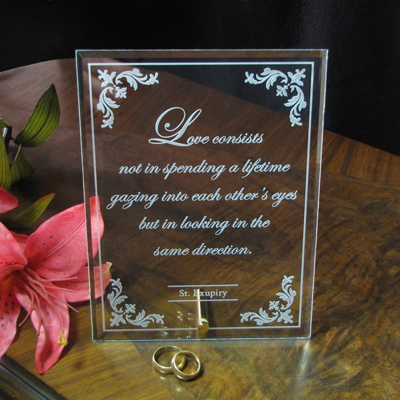 Large Engraved Glass Plaque Wedding Quote St Exupery Etsy