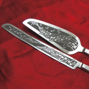 Music Themed Wedding Cake Server and Knife Set Engraved Gift for Bride and Groom, Present for Couple image 2