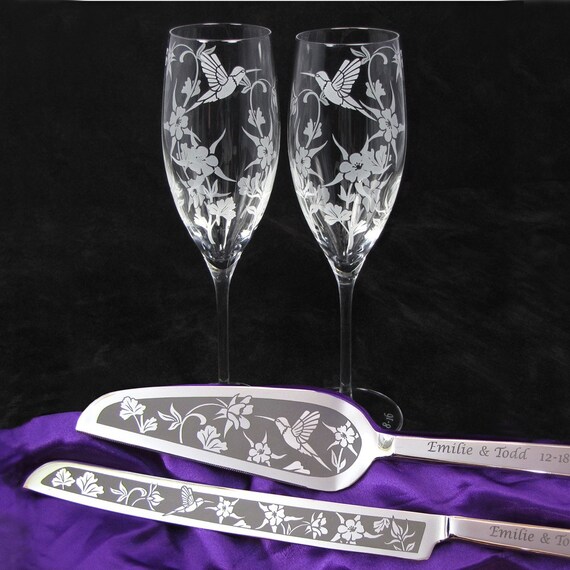 Hummingbird Wedding Cake Server Champagne Flute Set Reception Etsy