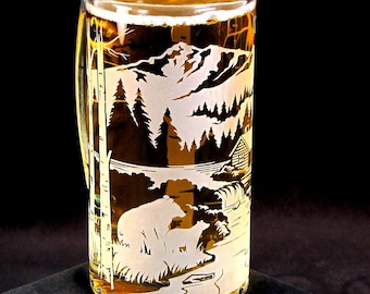 Etched Glass Beer Stein Bear by Mountain Cabin Woodland Wedding Gift for Groomsmen