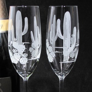 2 Personalized Saguaro Cactus Wedding Champagne Flutes Desert Wedding, Engraved Gifts for Couple image 2