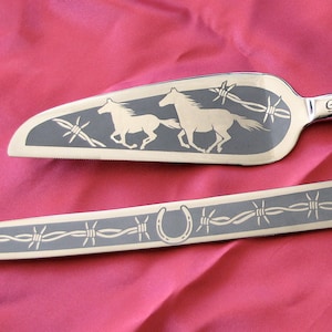 Country Western Wedding Cake Server and Knife Set, Personalized Cowboy Wedding