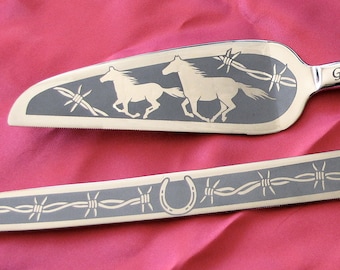 Country Western Wedding Cake Server and Knife Set, Personalized Cowboy Wedding