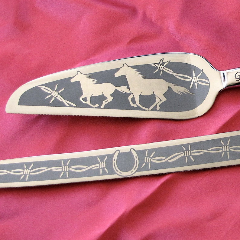 Country Western Wedding Cake Server and Knife Set, Personalized Cowboy Wedding image 1