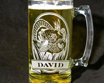 Personalized Beer Mug with Wild Turkey, Gift for Dad Beer Stein, Rustic Father's Day Present