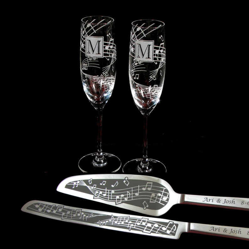 Music Themed Wedding Cake Server and Knife Set Engraved Gift for Bride and Groom, Present for Couple image 4