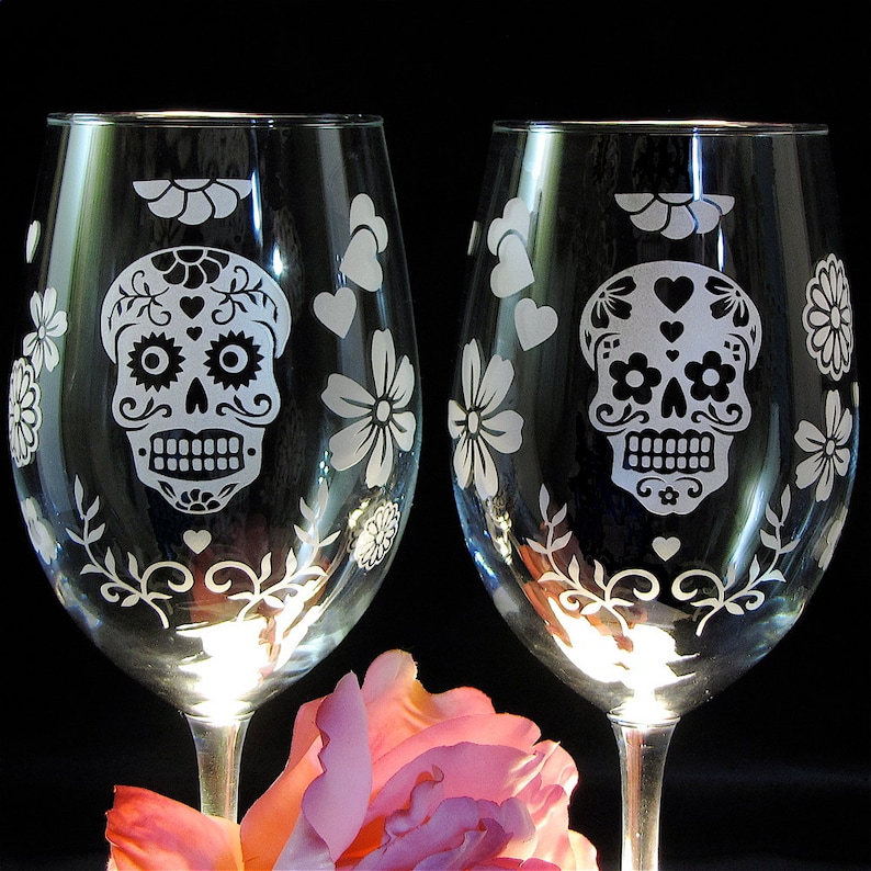 2 Day of the Dead Wedding Wine Glasses Dia De Los Muertos Etsy