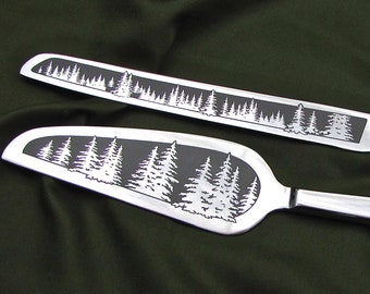 NEW Fir Pine Forest Wedding Cake Server Set Personalized Gift for Couple Bride and Groom