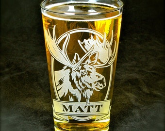 1 Personalized Moose Beer Glass, Best Man, Groomsman Gift for Men, Etched Glass Pint Glass