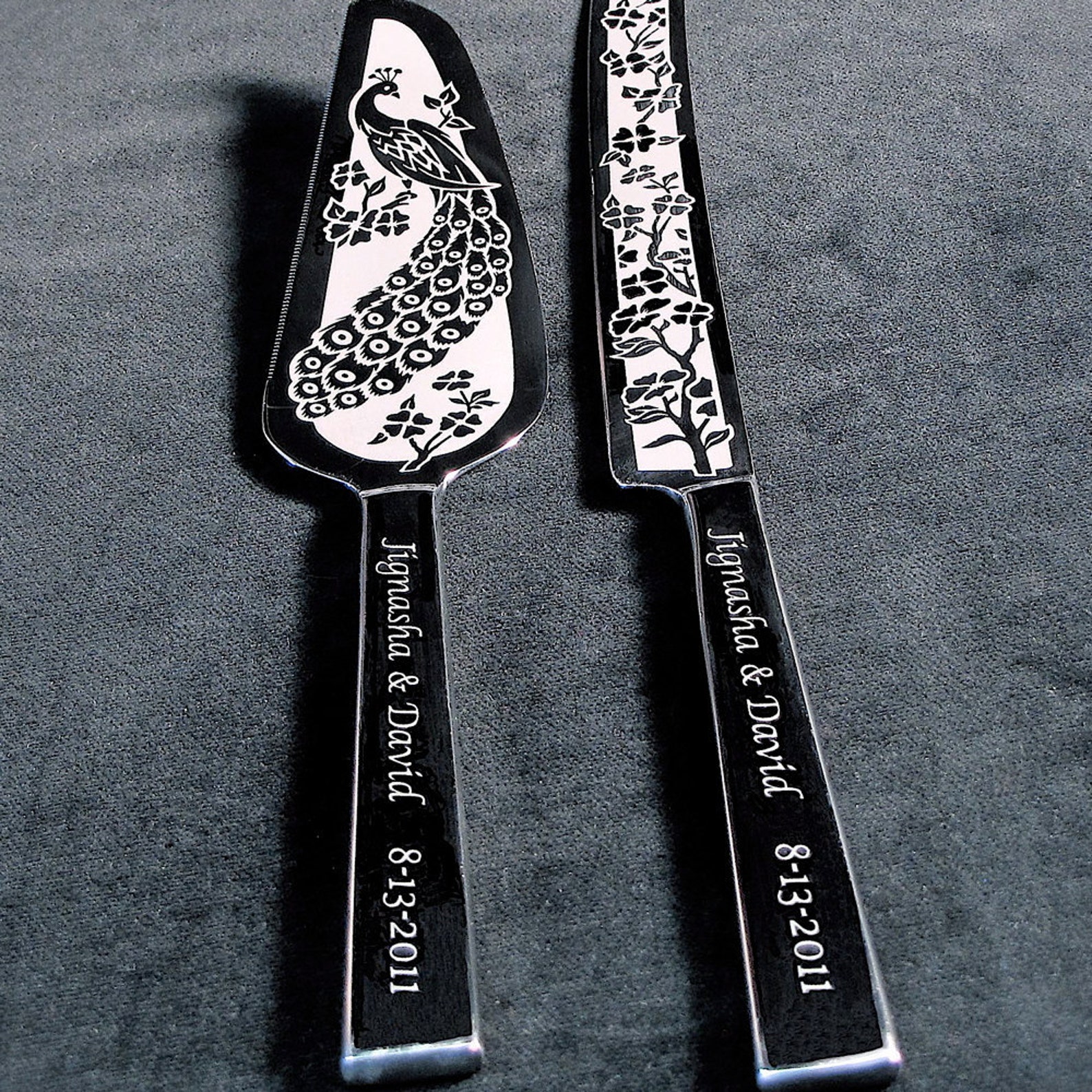 Peacock Wedding Cake Server and Knife Personalized Table Etsy