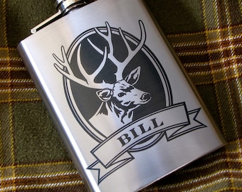 Personalized Flask with Buck, Christmas Gift for Deer Hunter