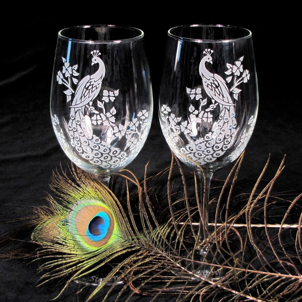 NymphFable Wine Tumbler Hand Painted Stemless Wine Glasses Peacock Set of 2  Wine Tumbler 18oz Personalised Gifts for Her