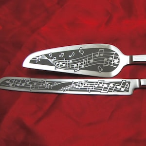 Music Themed Wedding Cake Server and Knife Set Engraved Gift for Bride and Groom, Present for Couple
