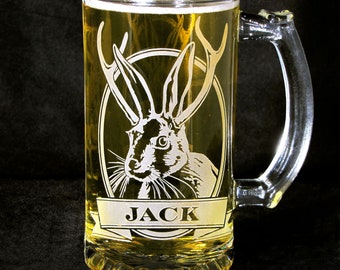 1 Personalized Beer Stein with Jackalope Engraved Gift Beer Mug, Gift for Men, Present for Dad