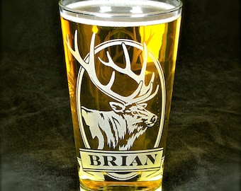 1 Personalized Elk Beer Glass, Pub Glass Gift for Best Man, Usher or Father of the Bride or Groom