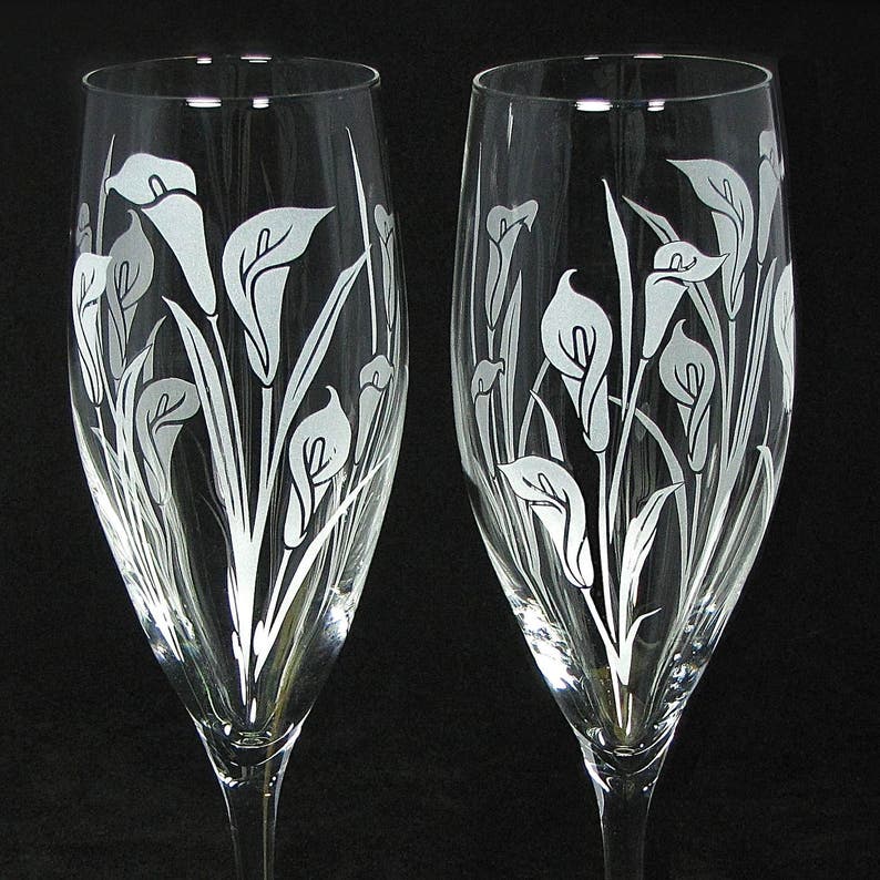 Calla Lily Wedding Cake Server /& Champagne Flute Set for Spring Floral Bouquet for Reception Decor