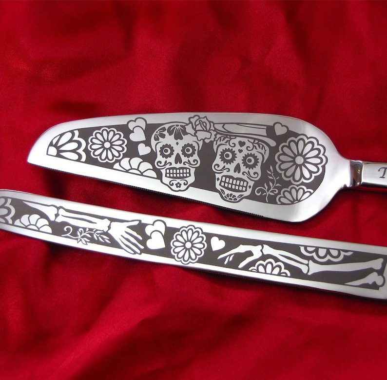 Dia De Los Muertos Wedding Cake Server Set Calavera Gift for Bride and Groom, Mis Quince, Quinceanera Diego & Frida