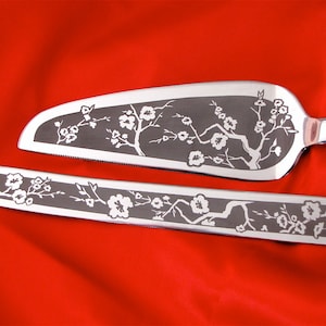 Cherry Blossom Wedding Cake Server and Knife Set, Personalized Cake Server Set