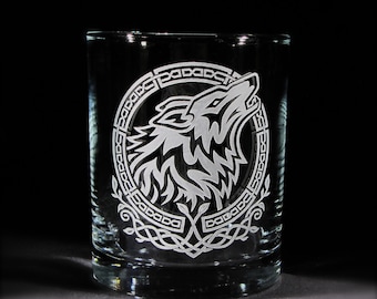 Engraved Celtic Wolf Whiskey Glass