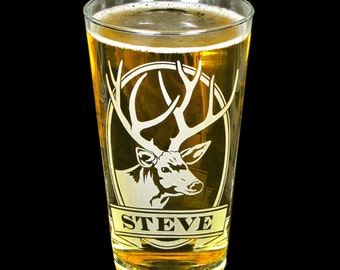 1 Personalized Deer Pint Glass Gift for Husband, Boyfriend, Grandpa or Dad, Etched Glass Beer Glass