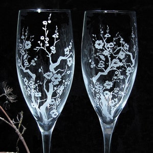 2 Cherry Blossom Champagne Flutes DC wedding, Quincenera Toasting Flutes, Present for Couple image 2