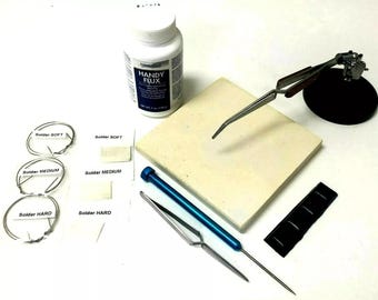 Jewelry Soldering Kit Flux Ceramic Silver Solder Board Third Hand Pick Tweezers