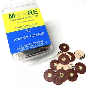 E.C. Moore&#39;s Adalox Coarse 7/8&quot; Sanding Disc Snap On Brass Center Pack of 200
