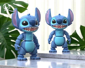 Flexi Stitch 3D STL & 3MF Files - Articulated Stitch Figure - Print in Place Stich Figure 3D Stl and 3MF 3D Printer Files  - Easy to Print
