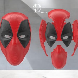3DプリントPLAデッドプール マスク 赤と黒