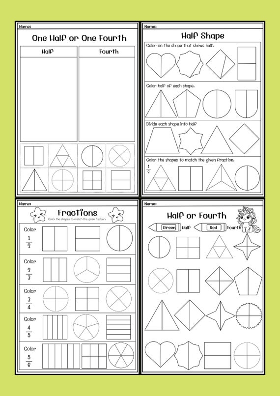 Fractions Halves And Fourths Worksheet