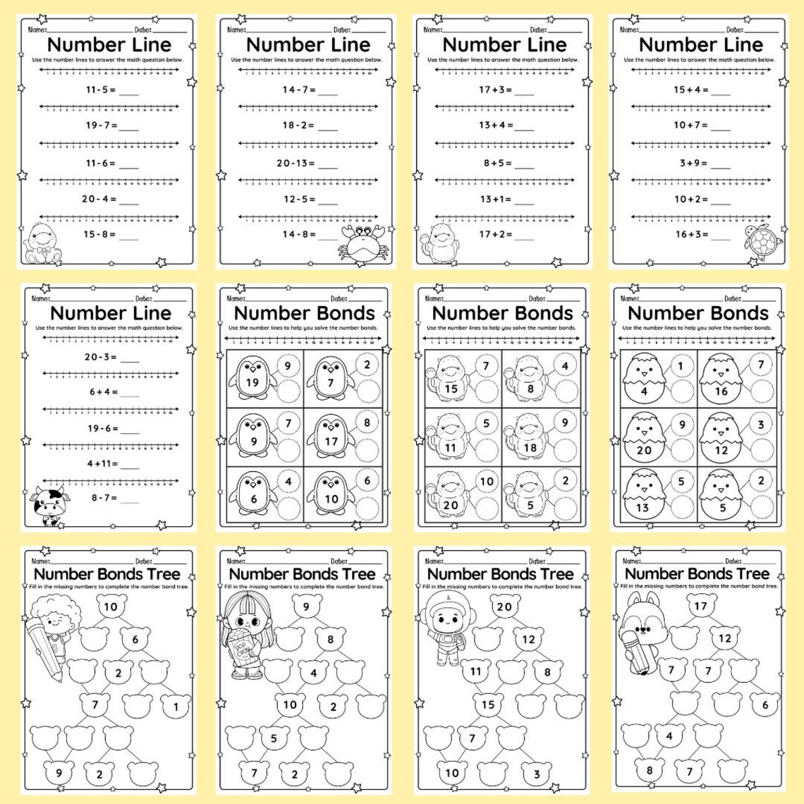Subtraction & Addition Within 20 Printable Math Worksheet for Kids 1st ...