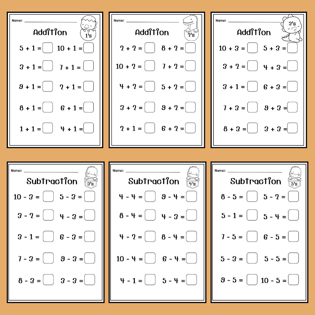 Addition & Subtraction Worksheets Math up to 20-printable - Etsy
