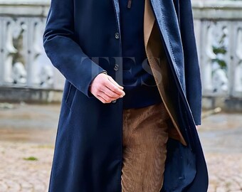 Men's Inset Sleeve Cashmere Coat - Classic Wool Blend Winter Coat, Tailored Formal Outerwear