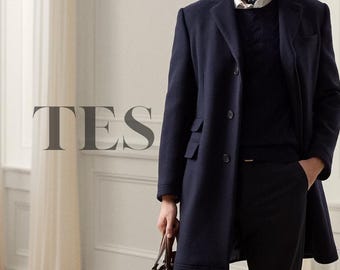 Hand-Tailored Wool-Blend Topcoat – Classic Navy Overcoat for Men