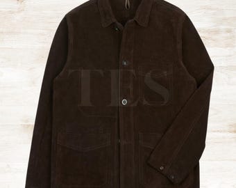 Chocolate Brown Heavyweight Suede Five-Pocket Chore Jacket