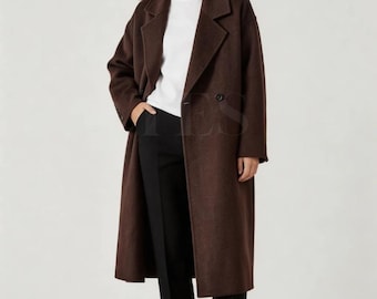 Women's Oversized Wool-Blend Coat – Classic Longline Brown Overcoat