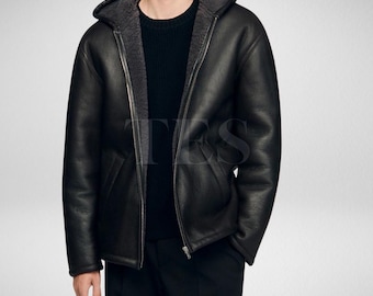 Shearling leather jacket with hood