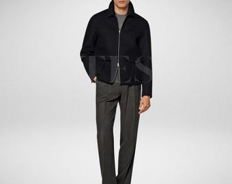 The “Midnight Valor” Men’s Wool Jacket – Detachable Faux Fur Collar Coat in Black or Navy Blue