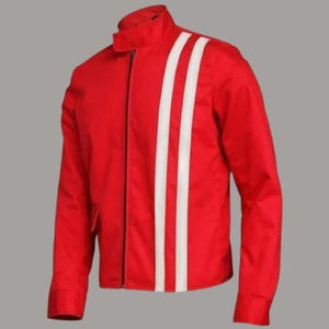 Men&#39;s Elvis Presley Speedway Red Jacket Handcrafted Slim Fit Cotton White Stripes Jacket