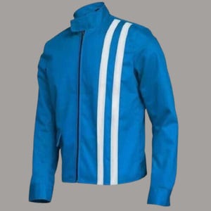Men&#39;s Elvis Presley Speedway Blue Jacket Handcrafted Slim Fit Cotton White Stripes Jacket