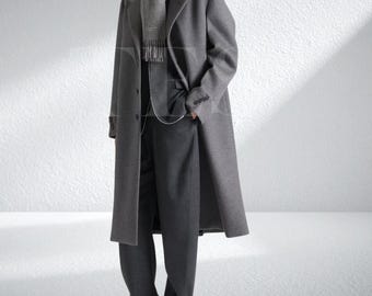 Classic Charcoal Wool Overcoat – Tailored Long Coat