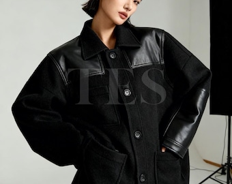 Curtis Oversized Wool-Leather Utility Jacket