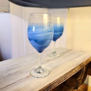Coastal epoxy resin wine glasses set-beach inspired , beach lovers gift , wedding gift , anniversary gift , beach wedding favors