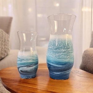 Jarrón playero de resina epoxi: decoración costera hecha a mano, regalo para amantes del océano.