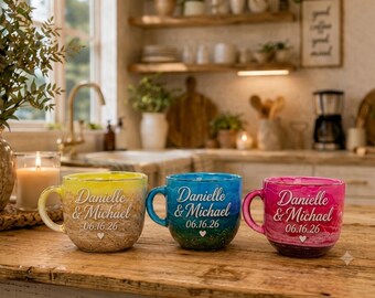 Tasses de plage en verre coloré - ensembles rose, bleu, jaune + option de personnalisation avec nom