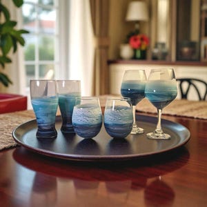 stemmed and stemless epoxy resin beach  wine glasses , ocean wave beer glasses , beach lovers gift ,